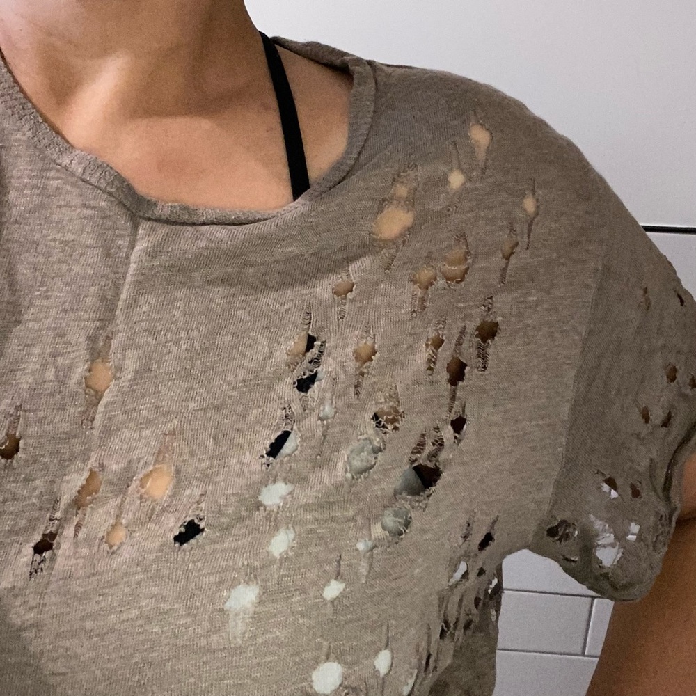 IRO Linen Distressed Clay Tee t-shirt top sheer - Picture 13 of 17
